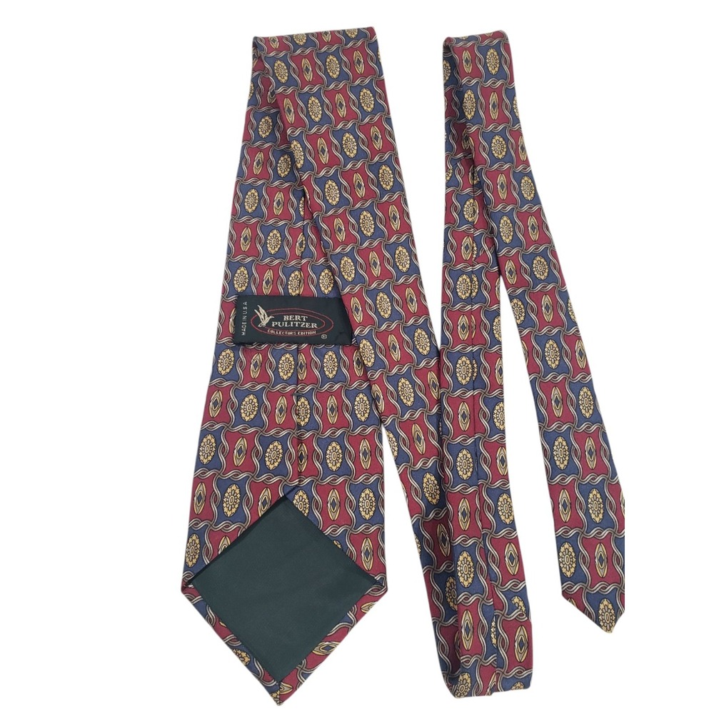 Burt Pulitzer Mens Tie Necktie Designer Luxury Red Blue Geometric‎ Corporate